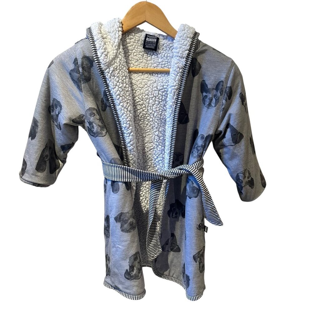Woodrow & Friends Fleece Puppy Dog Gray  White‎ Robe Housecoat Size 5/6
